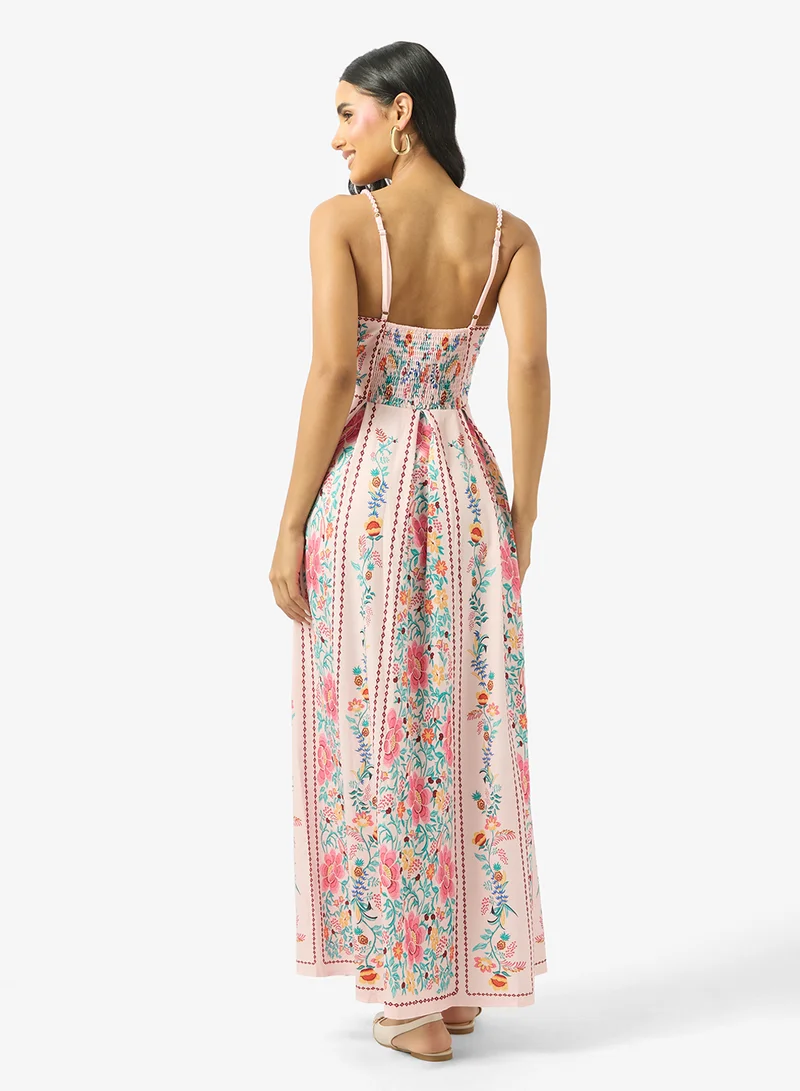 جينجر Strappy Sweetheart Neckline Floral Sun Dress